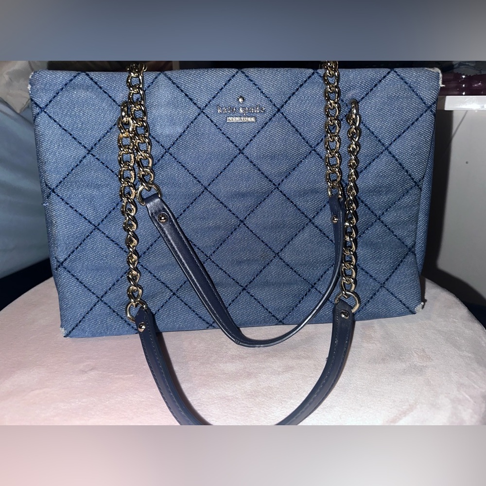 Kate Spade Blue Quilted Chain-Handle Denim Purse